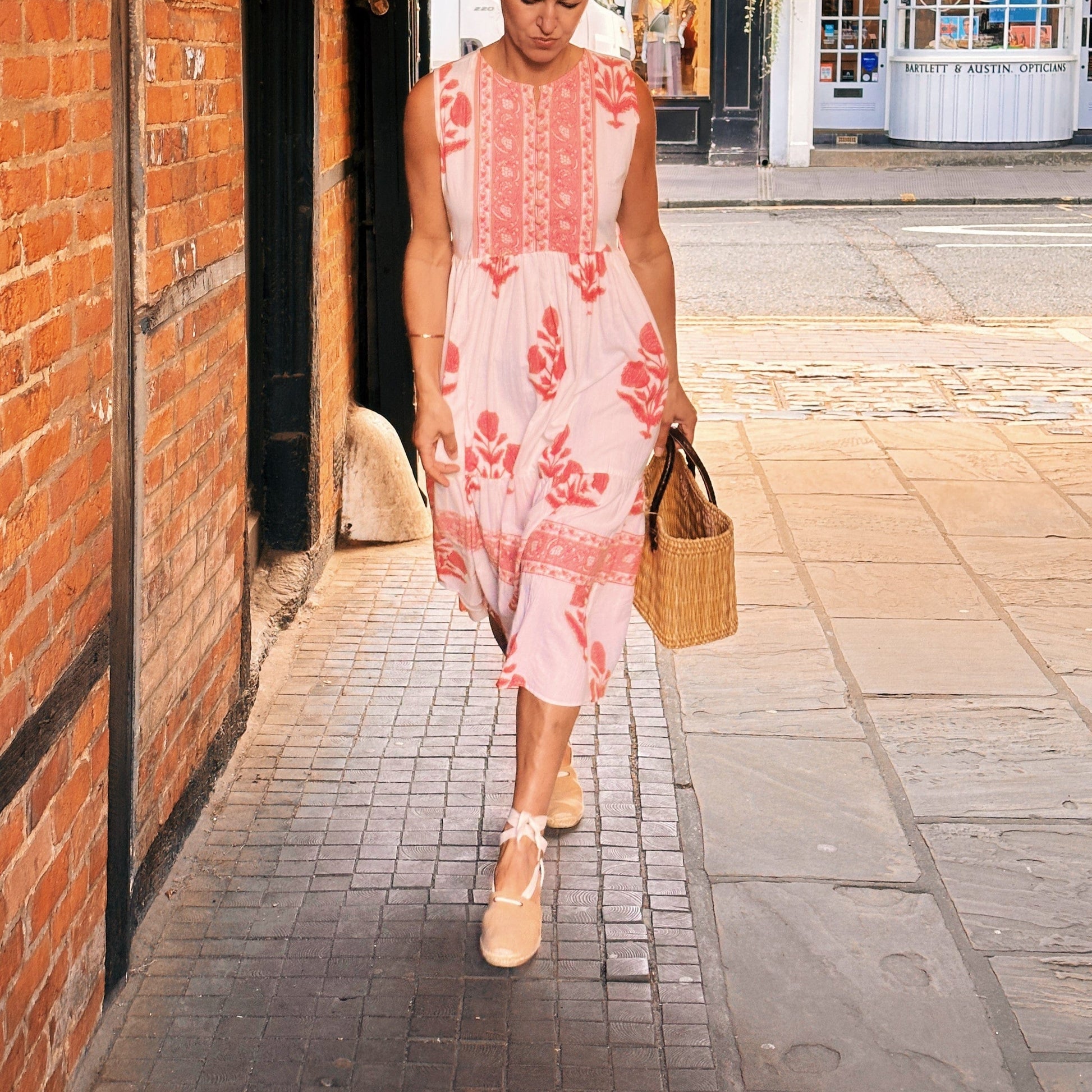 Dresses Block Print Cotton Dress - Blush Marigold - Sleeveless