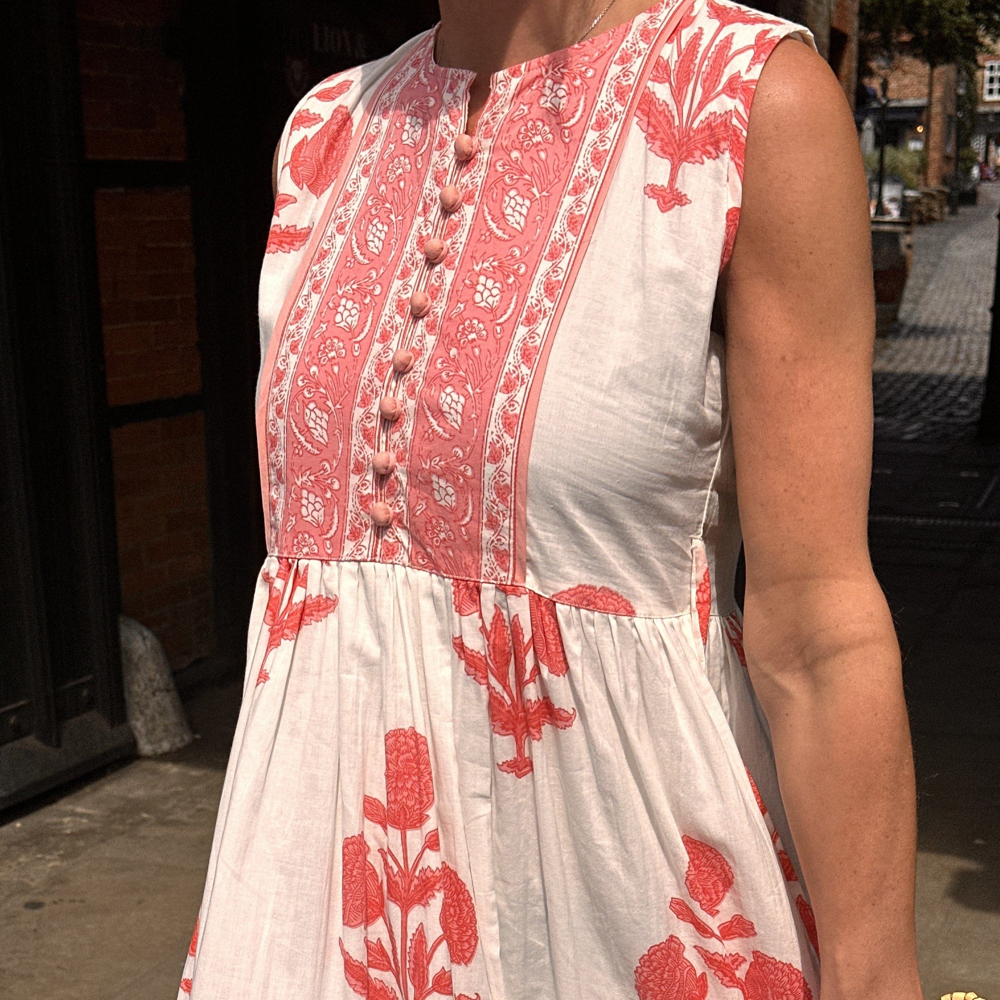 Dresses Block Print Cotton Dress - Blush Marigold - Sleeveless