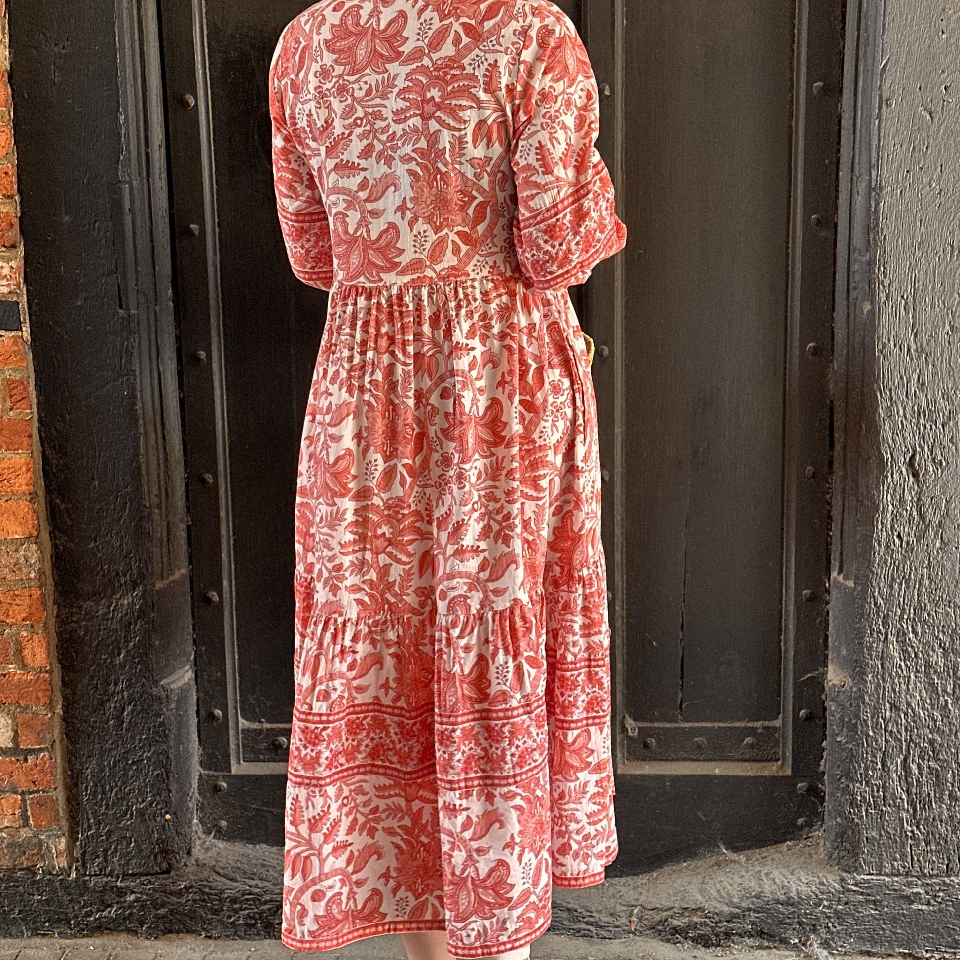 Dresses Block Print Cotton Dress - Coral Climbing Botanicals