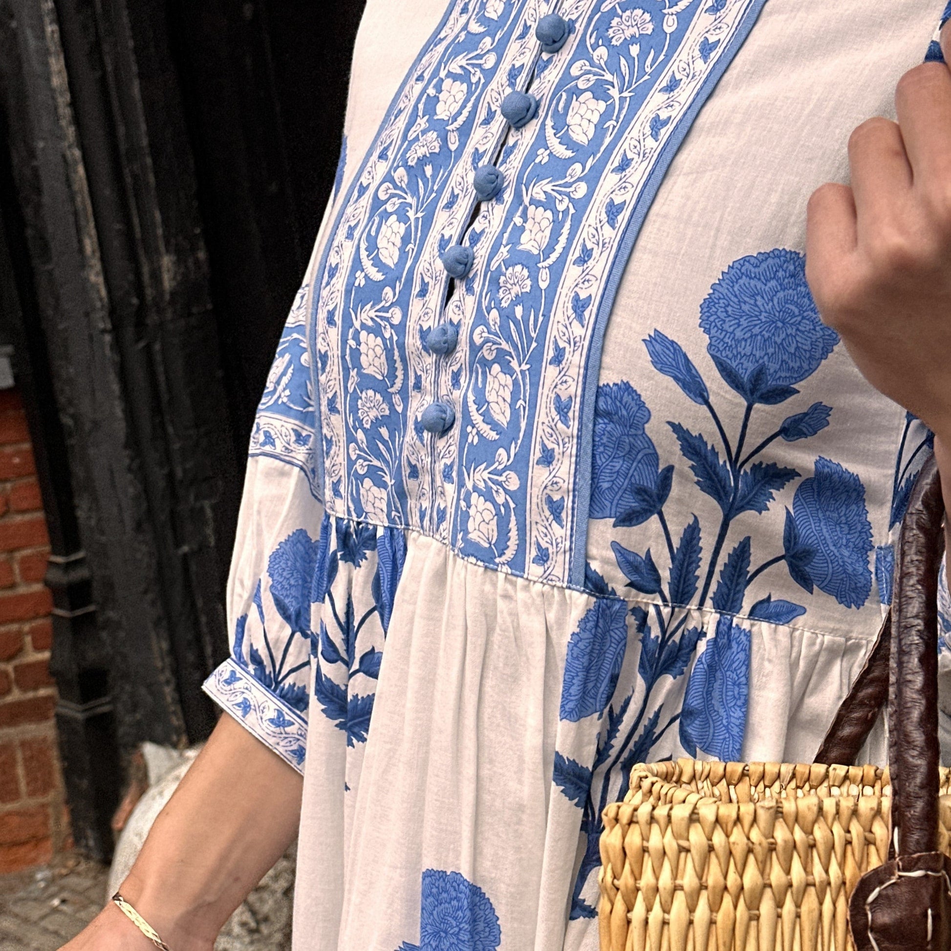 Dresses Block Print Cotton Dress - Indigo Marigolds