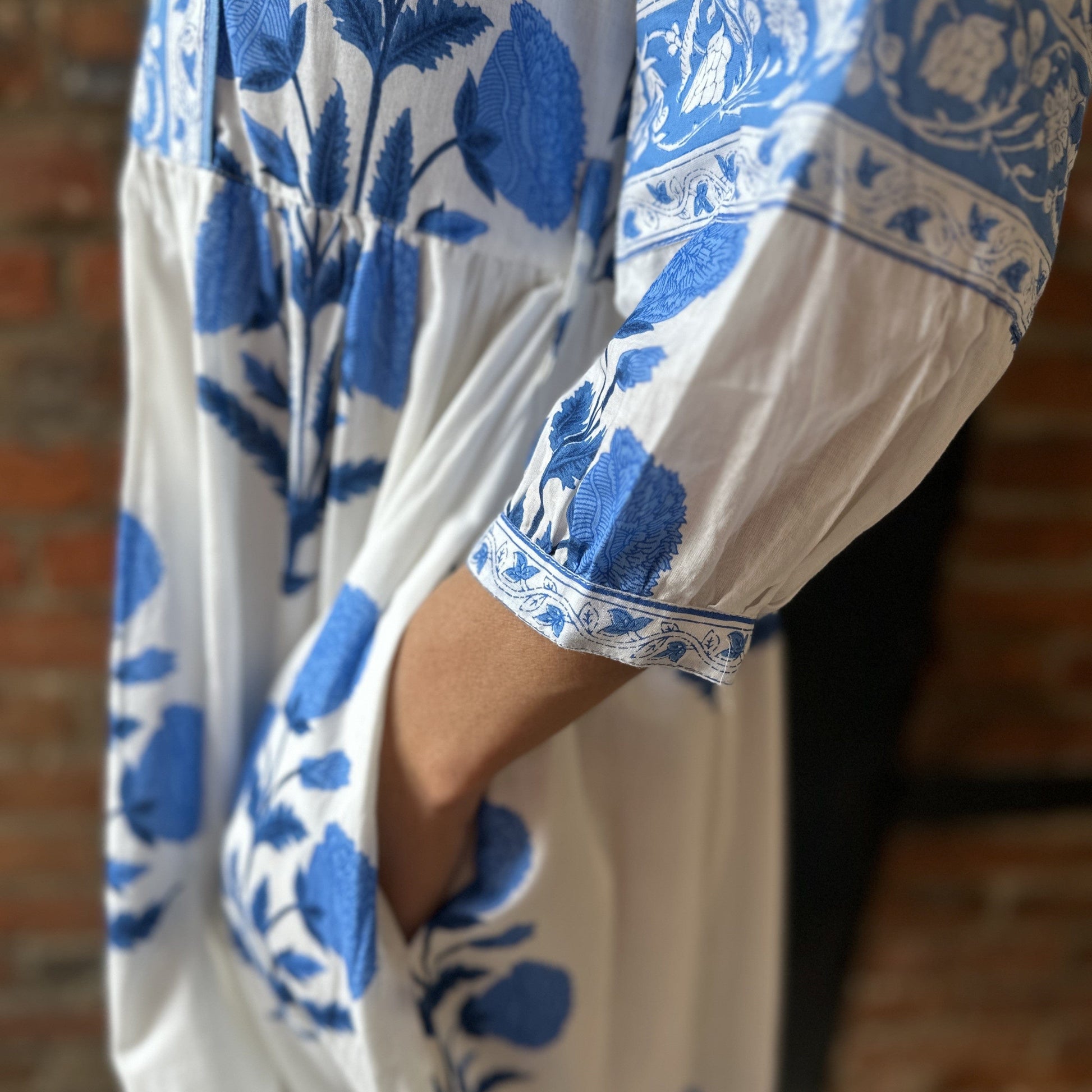 Dresses Block Print Cotton Dress - Indigo Marigolds