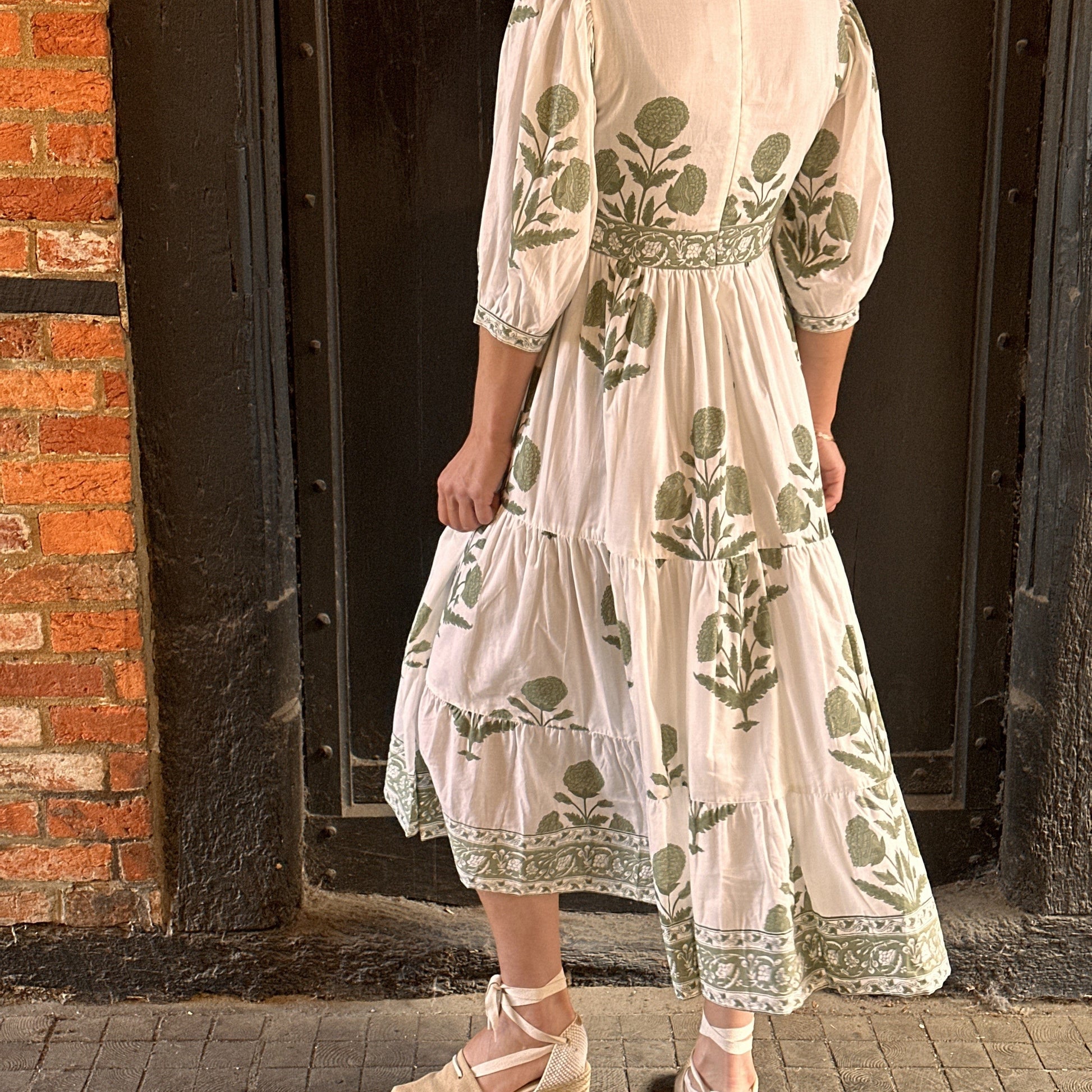 Dresses Block Print Cotton Dress - Olive Marigold