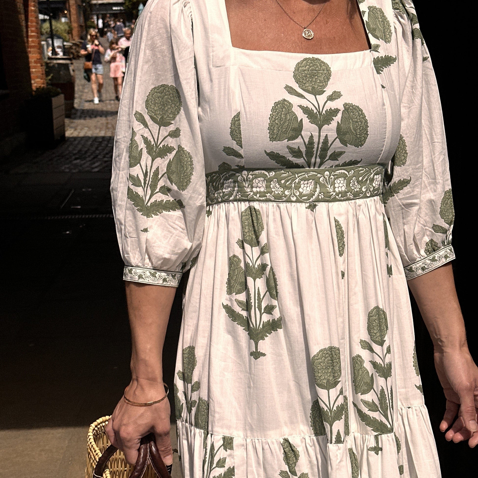 Dresses Block Print Cotton Dress - Olive Marigold