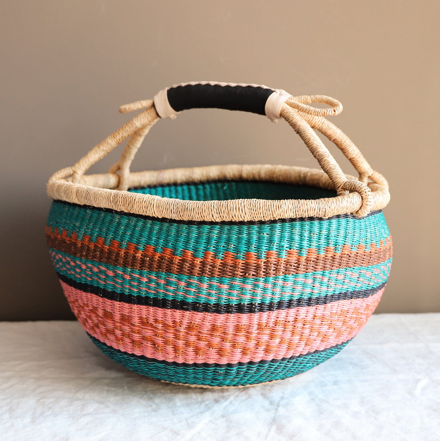 Mabel Baskets & Hampers Bolga Basket - Jade & Rose Pink 20201