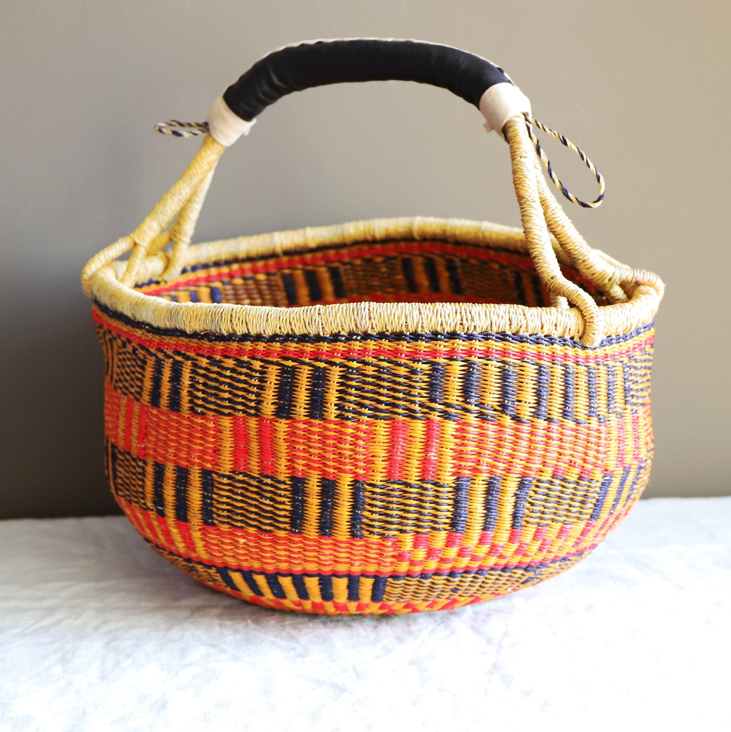 Mabel Baskets & Hampers Bolga Basket - Red, Black & Tangerine 20204