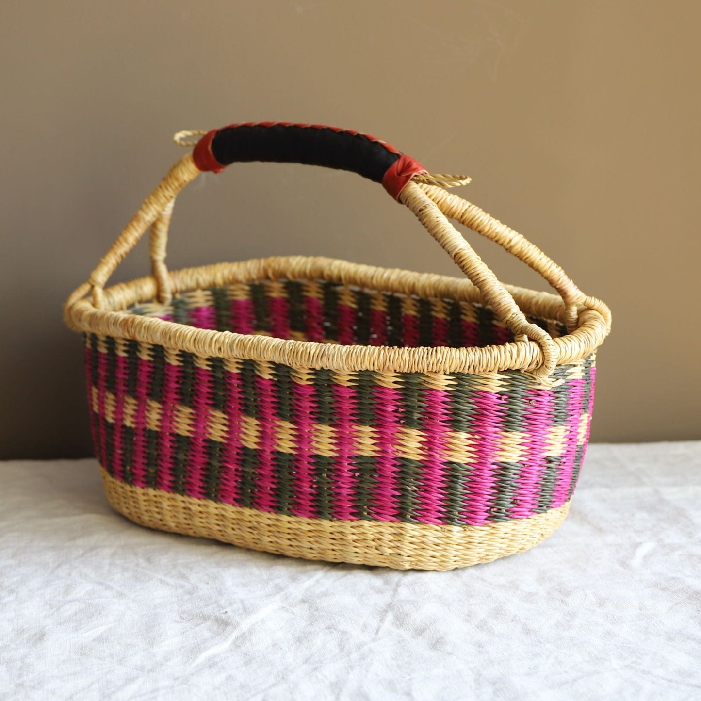 Mabel Baskets & Hampers Bolga Oval Basket Magenta & Mole 20171