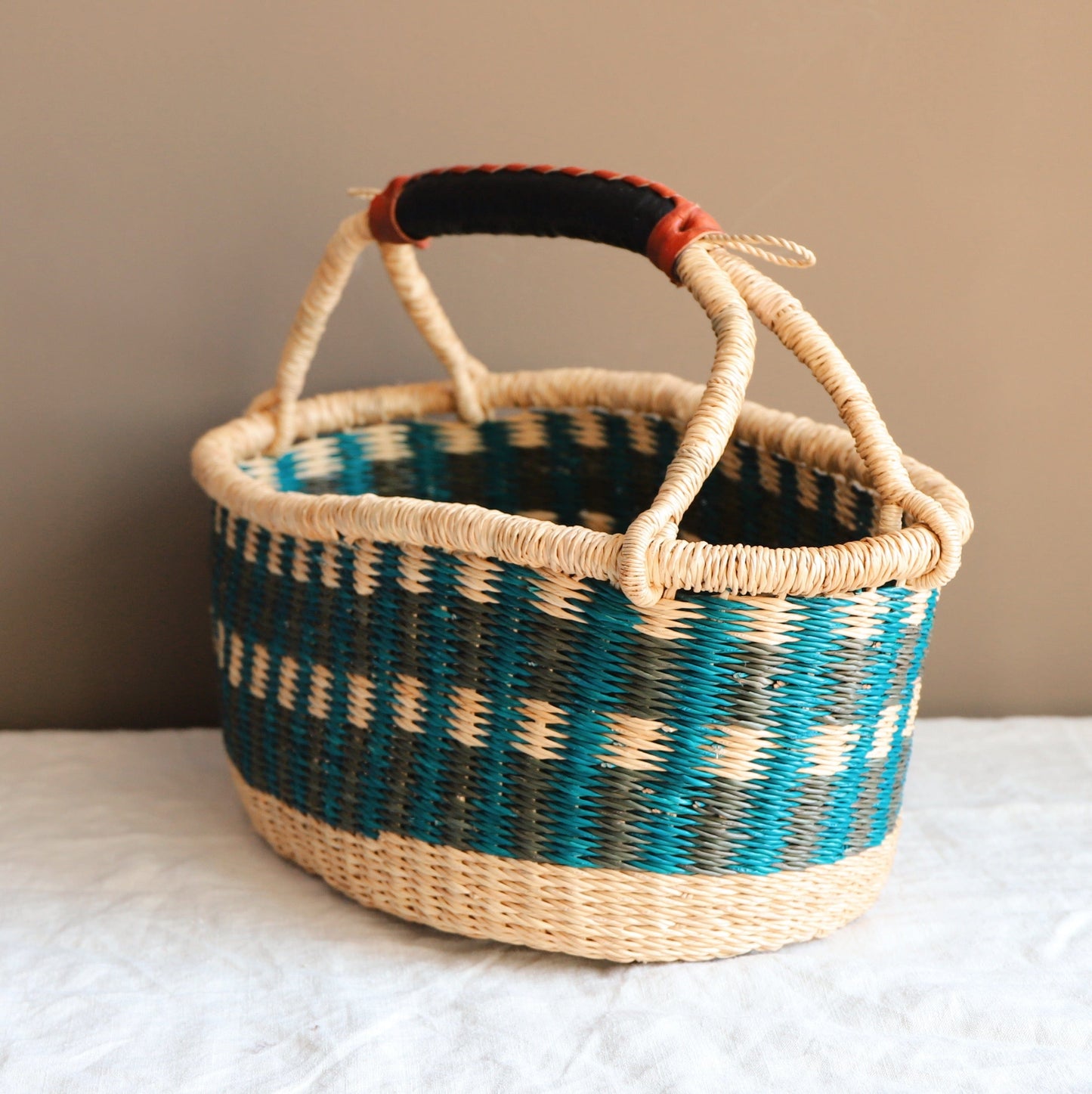 Mabel Baskets & Hampers Bolga Oval Basket Teal & Mole 20173