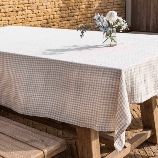 Tablecloths Checked Linen Tablecloth - Natural