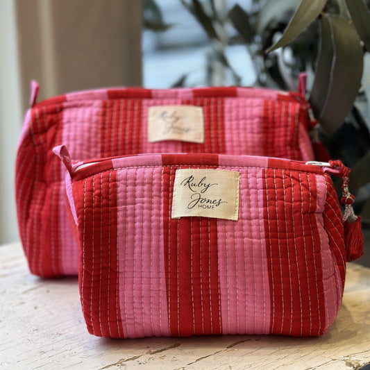 Cosmetics Bags Cosmetic Bag - Wide Stripe - Fuchsia & Red