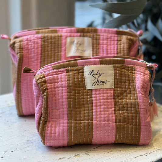 Cosmetics Bags Cosmetic Bag -  Wide Stripe - Pink & Caramel