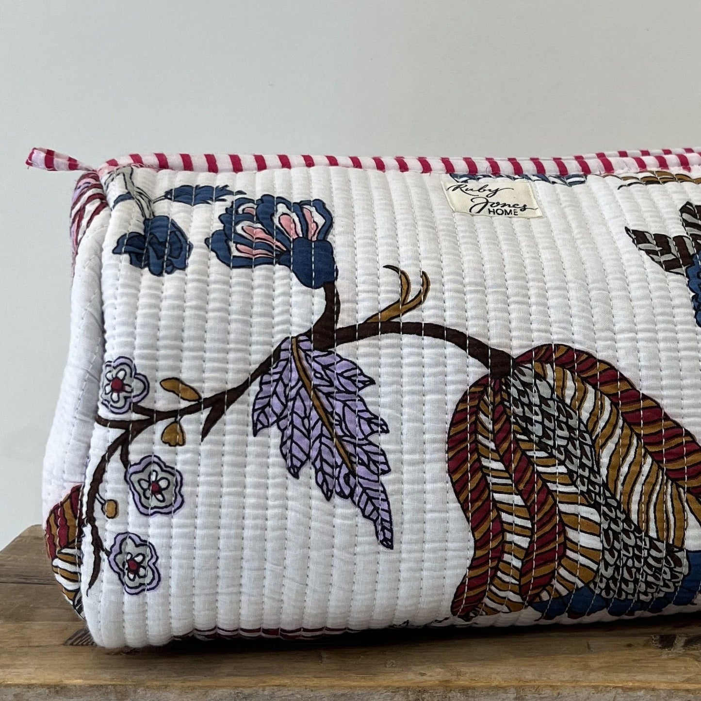Cosmetics Bags Cosmetics Bag - Blue & Rose Botanicals on White