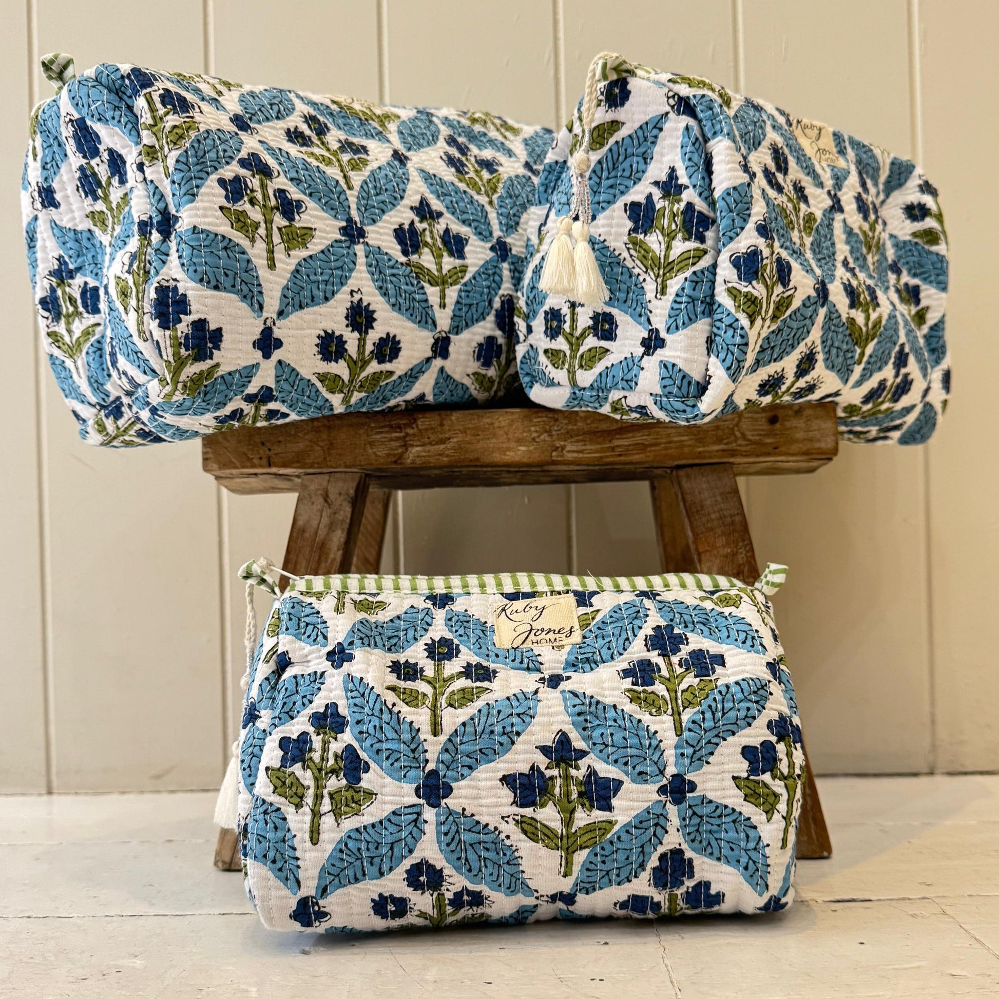 Cosmetics Bags Cosmetics Bag - Blue Wildflowers Trellis
