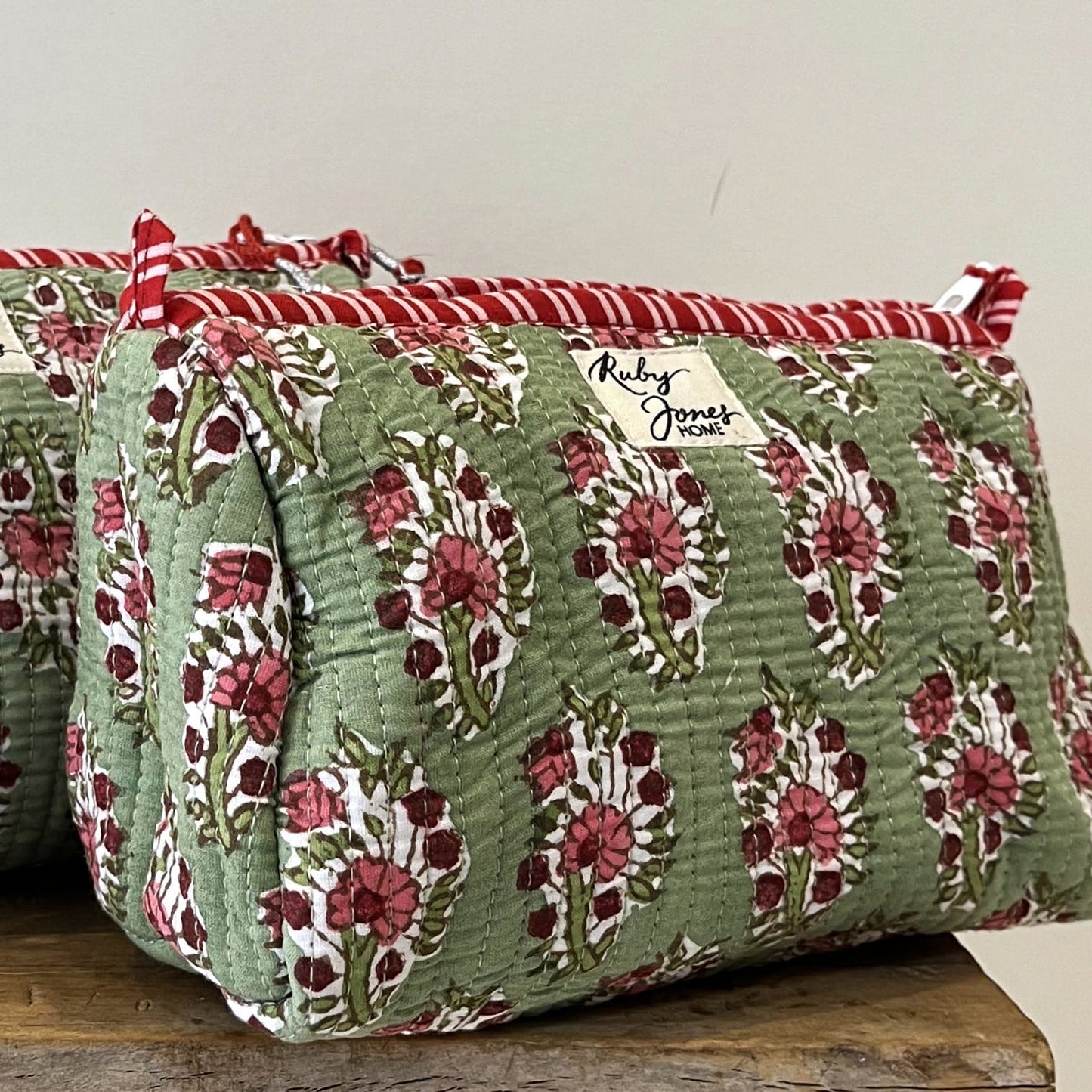 Cosmetics Bags Cosmetics Bag - Pink Country Flowers on Green Small 26599