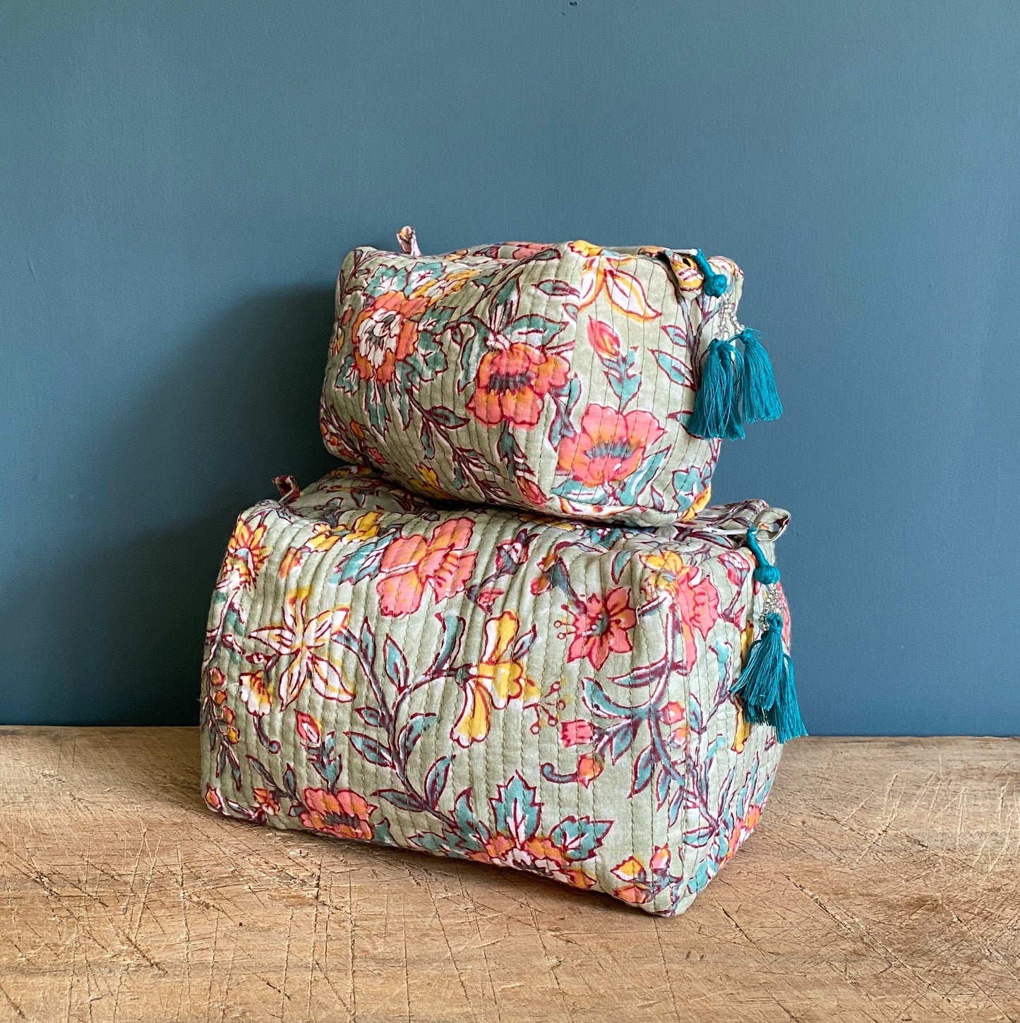 Kapoor Carpets & Textiles Lifestyle Cosmetics Bag - Summer Flowers on Sage