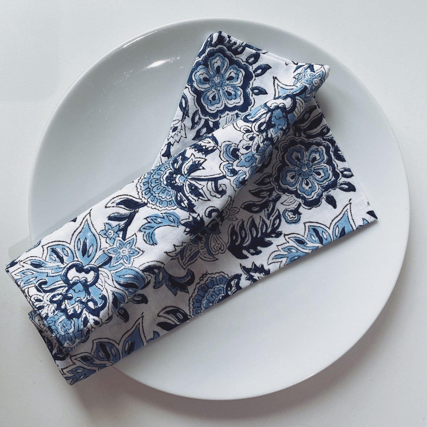 Cloth Cotton Blockprint Napkin - Blue Botanical 24931