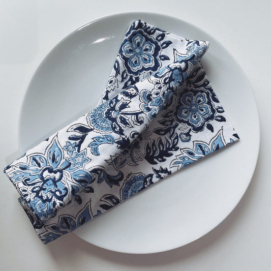 Cloth Cotton Blockprint Napkin - Blue Botanical 24931