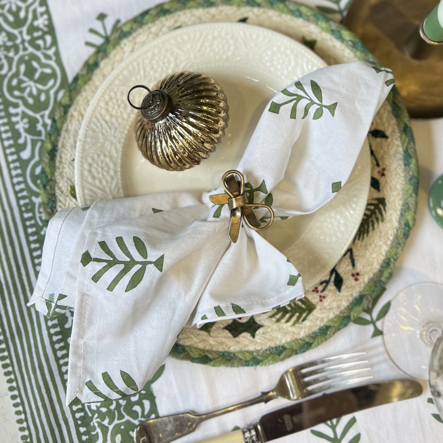 Cloth Cotton Blockprint Napkin - Christmas Green 26569