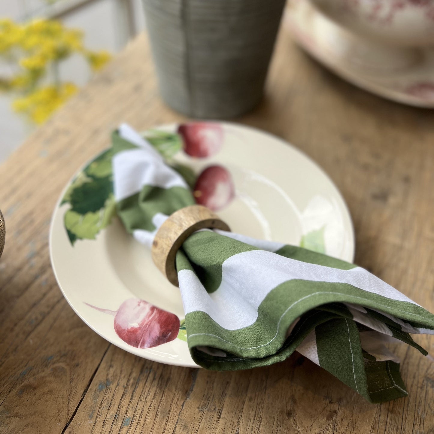 Cloth Cotton Blockprint Napkin - Forest Green Stripe 25085