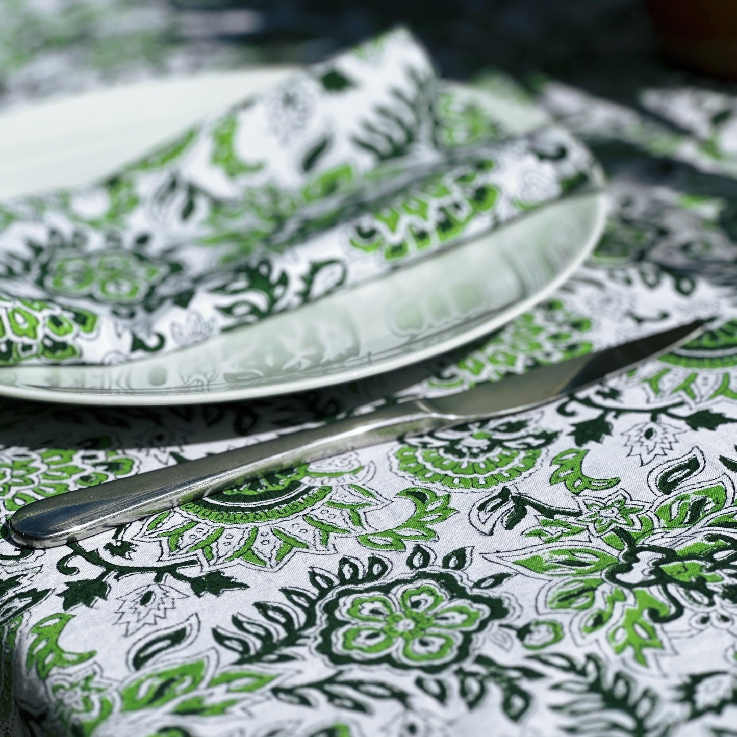 Cloth Cotton Blockprint Napkin - Green Botanical 24935