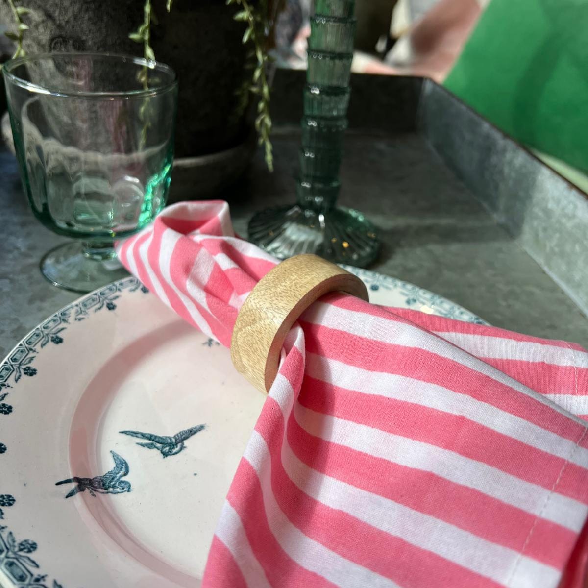 Cloth Cotton Blockprint Napkin - Pink Stripe 24917
