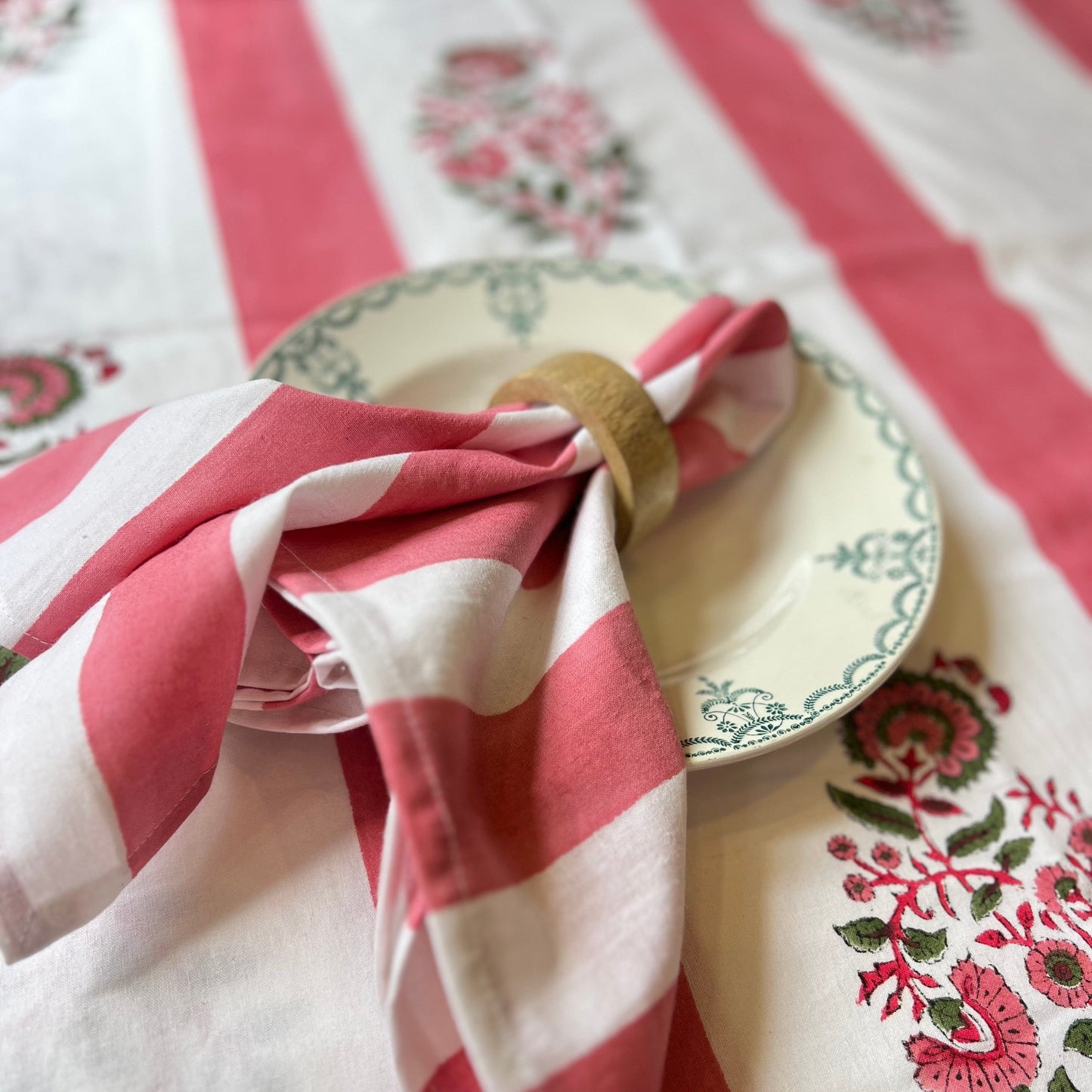Cloth Cotton Blockprint Napkin - Rhubarb Stripe 25084