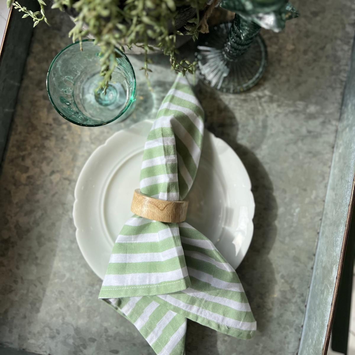 Cloth Cotton Blockprint Napkin - Sage Stripe 24932