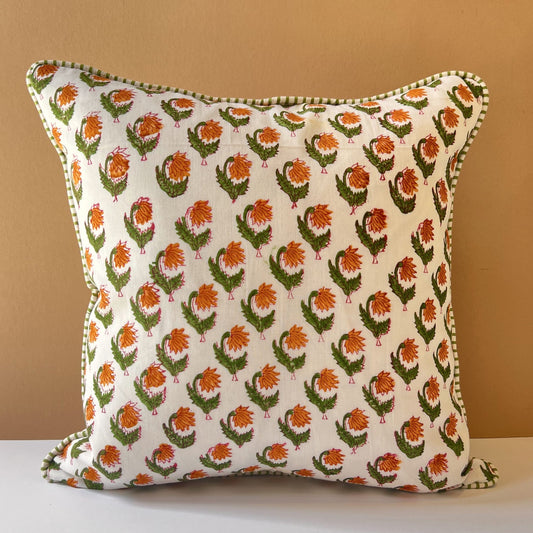 Cushions Cushion - Biscotti Flowers on White with Ruffle or Piping