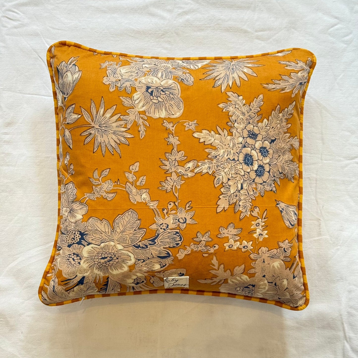 Cushions Cushion - Detailed Botanicals on Ochre / Matching Stripe Piping 25072