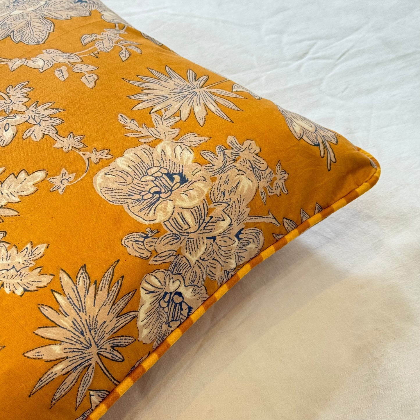 Cushions Cushion - Detailed Botanicals on Ochre / Matching Stripe Piping 25072