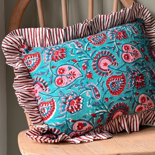 Cushions Cushion - Garnet Leaves on Turquoise