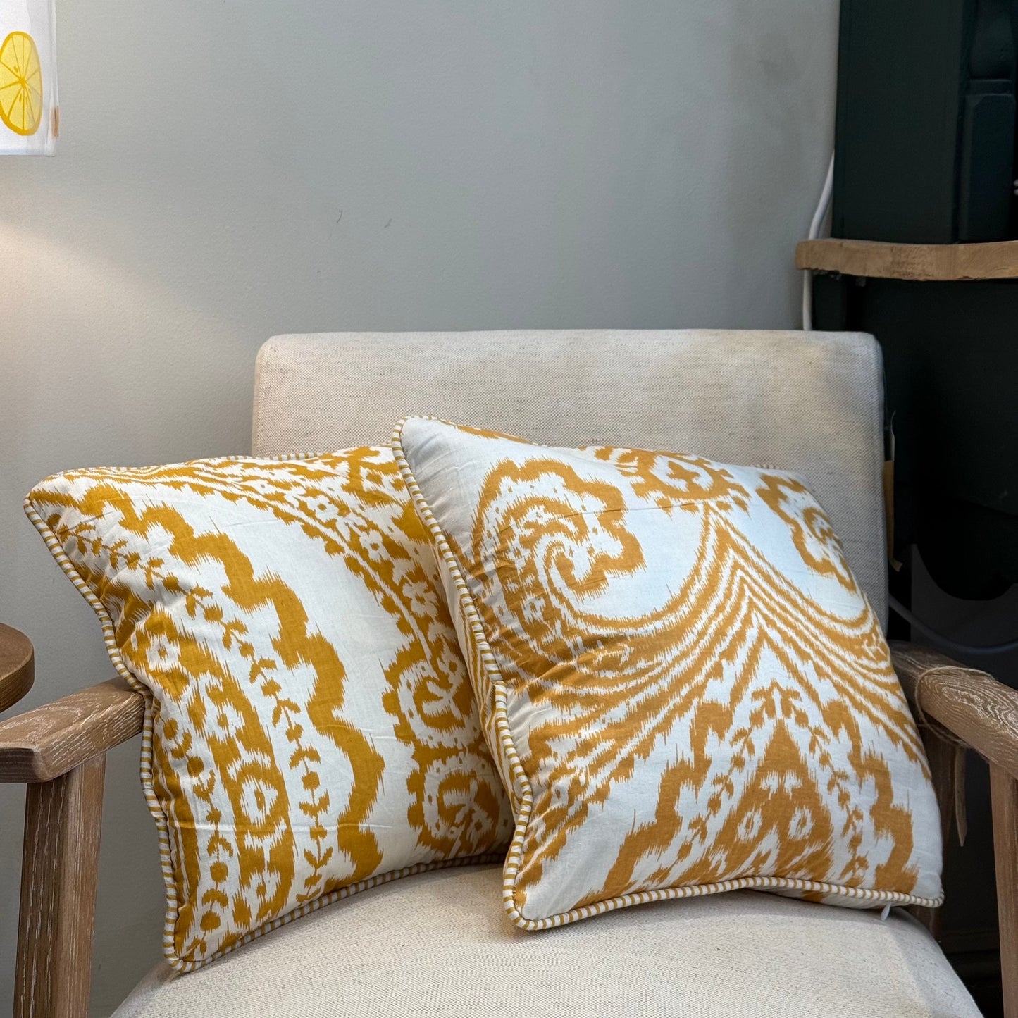 Cushions Cushion - Ochre Ikat with Matching Piping 25070