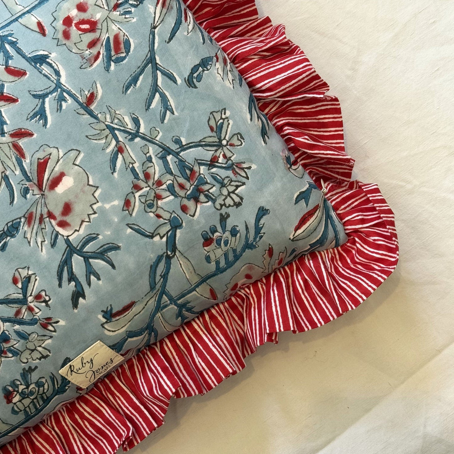 Cushions Cushion - Sky Blue & Red Botanical - Rectangular