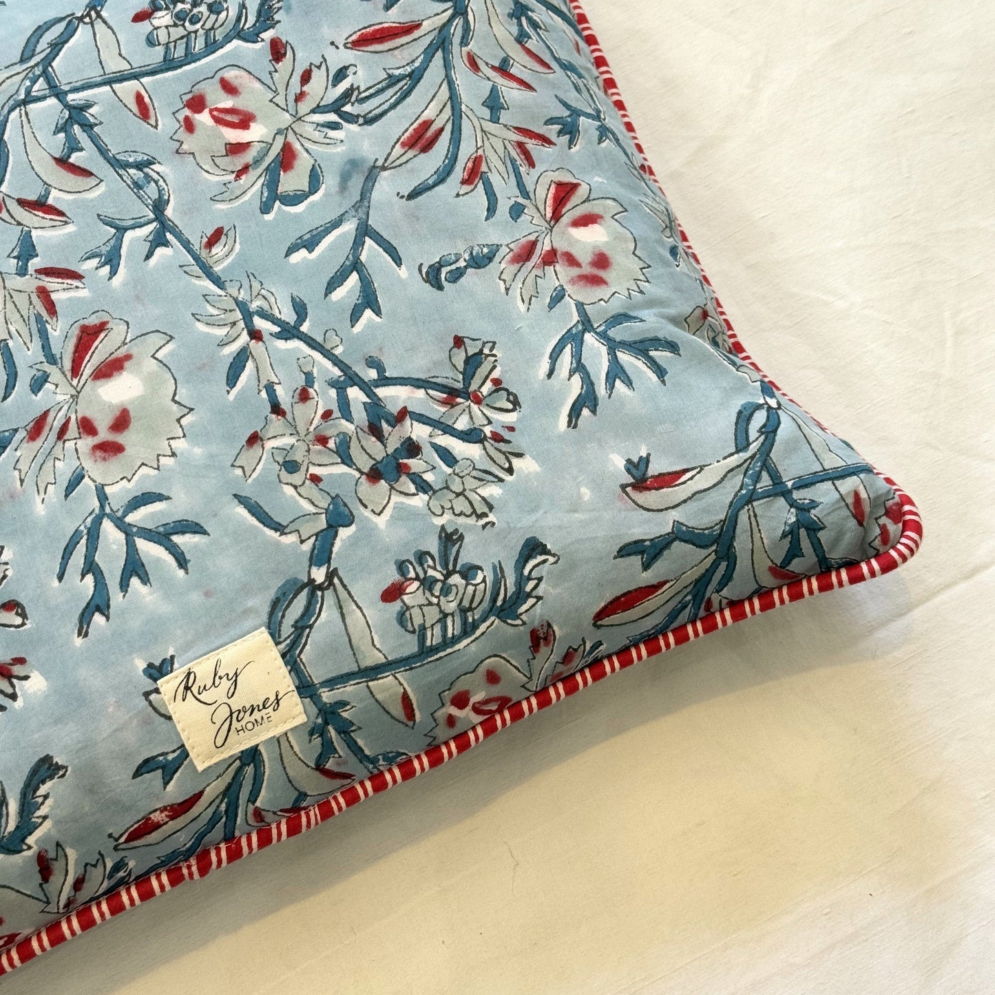 Cushions Cushion - Sky Blue & Red Botanical - Rectangular