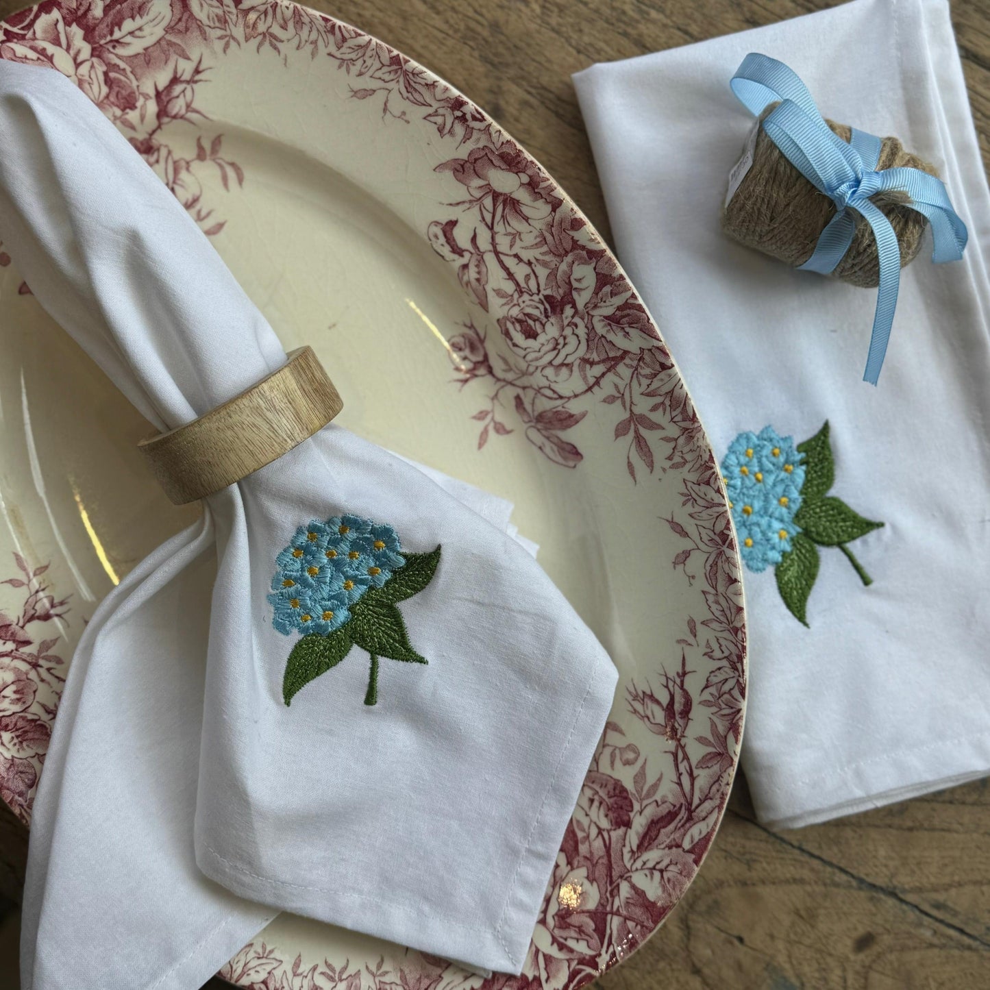 Cloth Embroidered Cotton Napkin - Blue Hydrangeas 25087