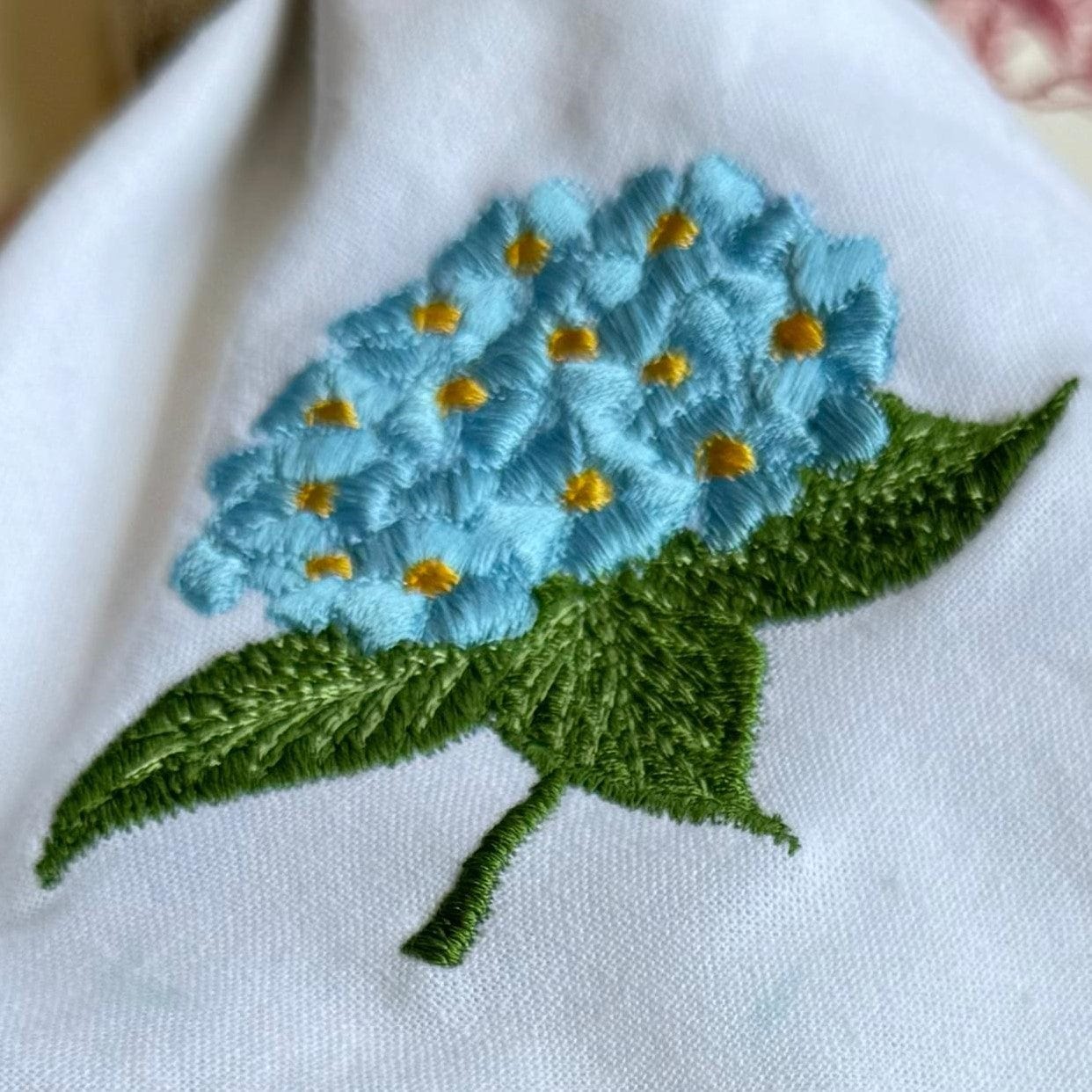 Cloth Embroidered Cotton Napkin - Blue Hydrangeas 25087