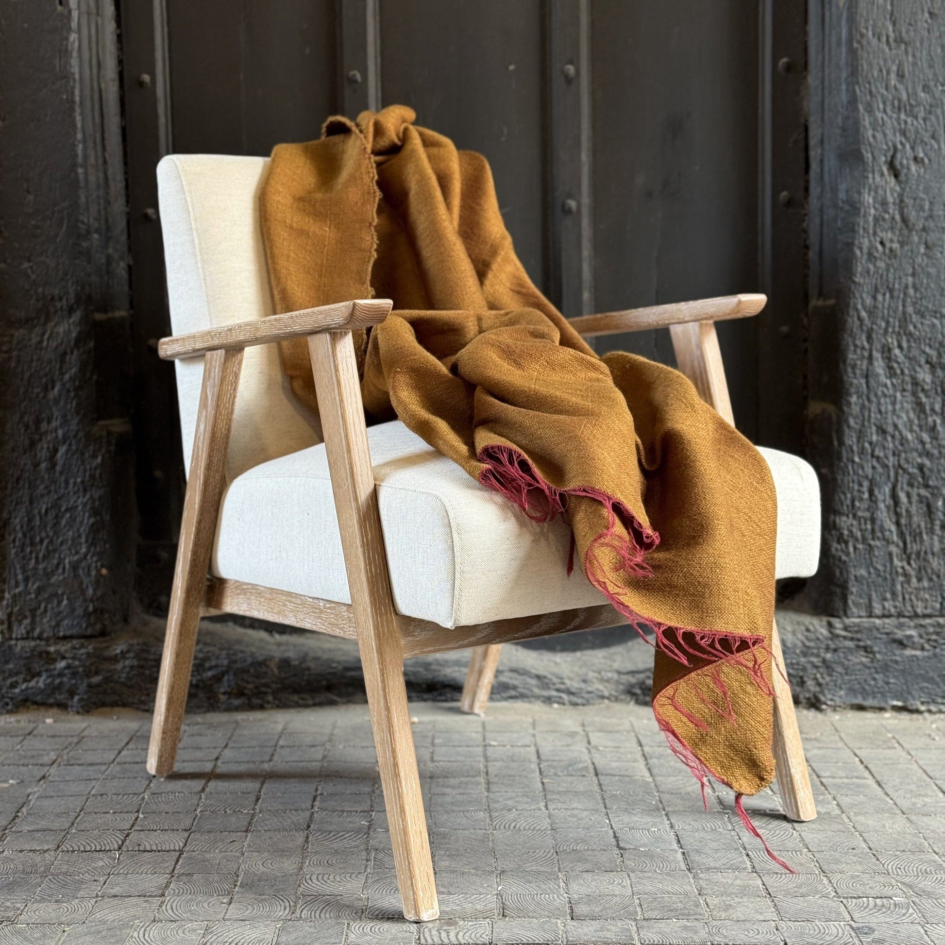 Woollen Throws Hand-loomed Wool Throw Cinnamon on Maroon Weft 25131
