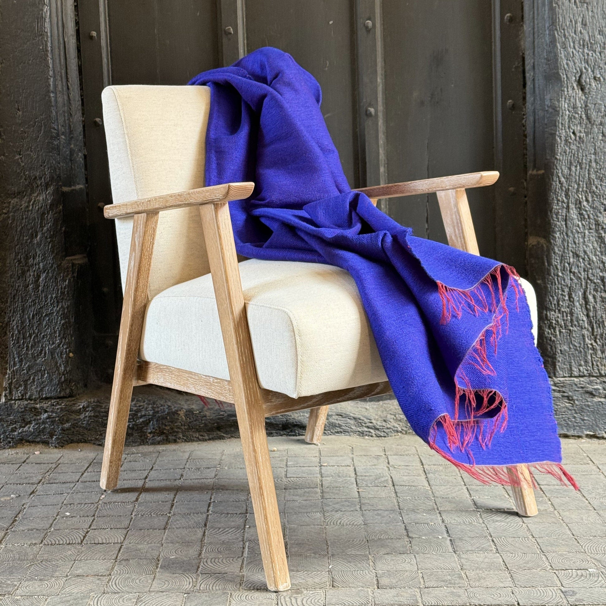 Woollen Throws Hand-loomed Wool Throw Cobalt on Maroon Weft 25130