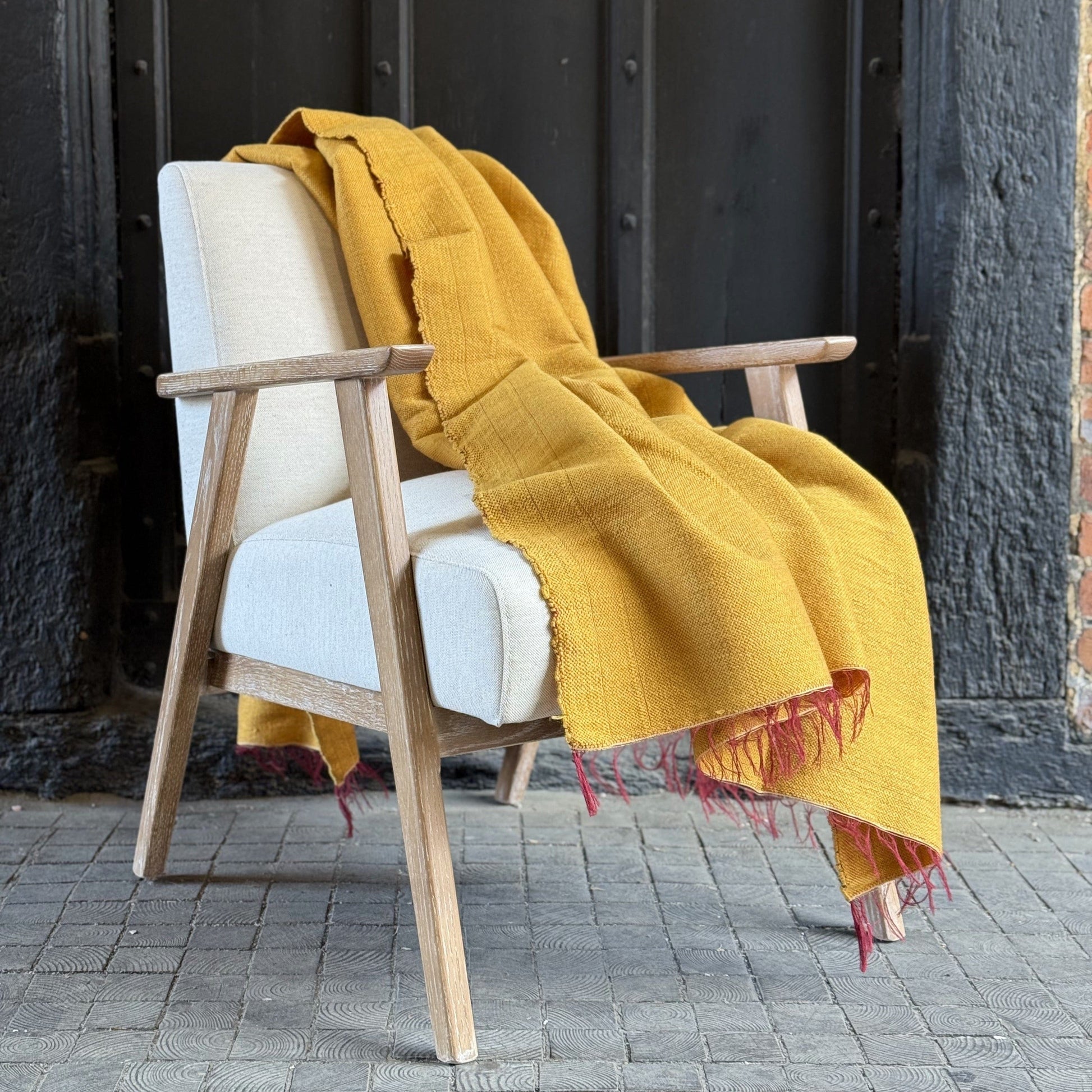 Woollen Throws Hand-loomed Wool Throw Ochre on Maroon Weft 25127