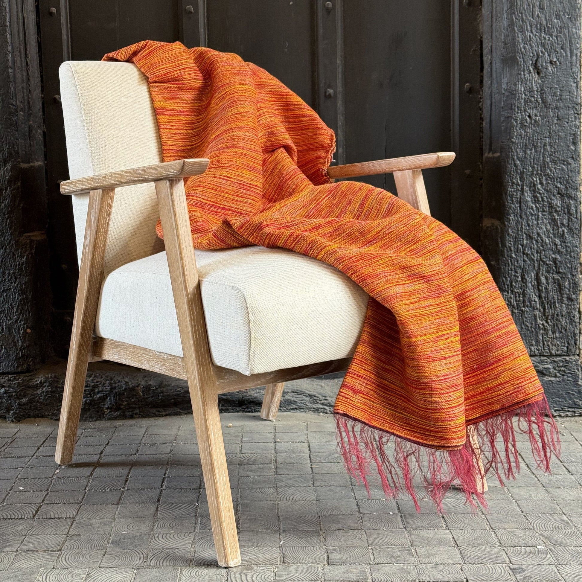 Woollen Throws Hand-loomed Wool Throw Sunset Multicolour on Maroon Weft 25128
