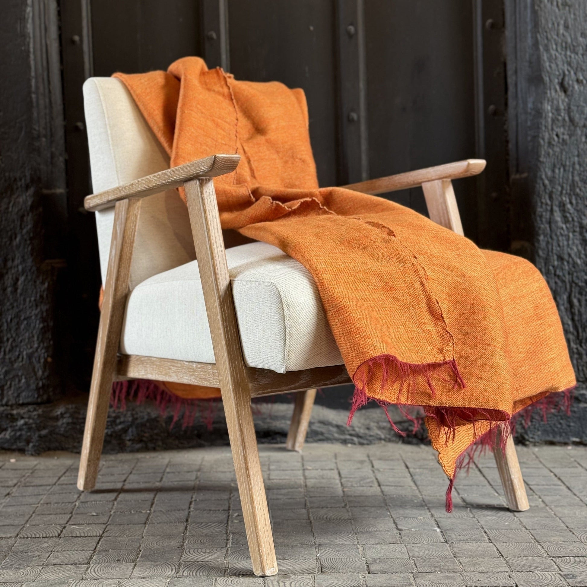 Woollen Throws Hand-loomed Wool Throw Tangerine & Gold on Maroon Weft 25126