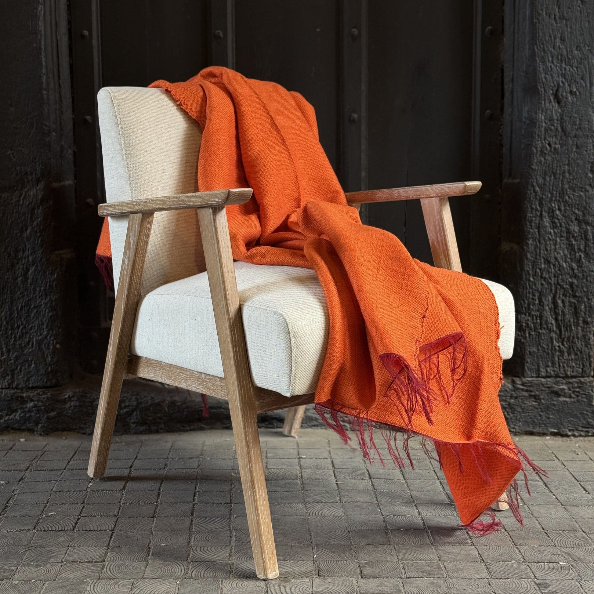 Woollen Throws Hand-loomed Wool Throw Tangerine on Maroon Weft 25125