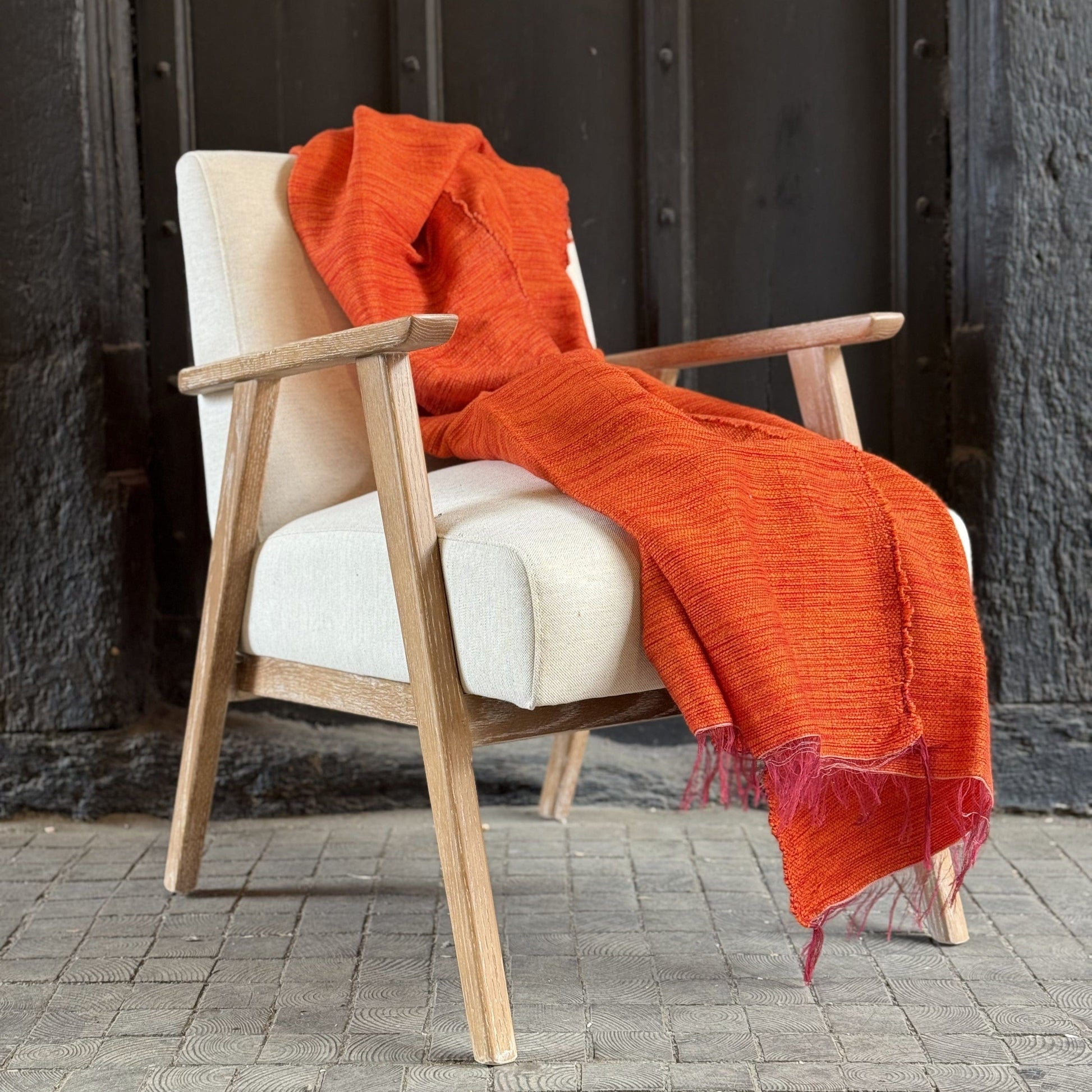 Woollen Throws Hand-loomed Wool Throw Tangerine & Red on Maroon Weft 25132