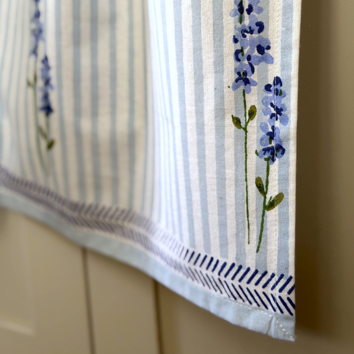 Tea Towels Hand Printed Tea Towel - English Lavender on Powder Blue Stripe 27746