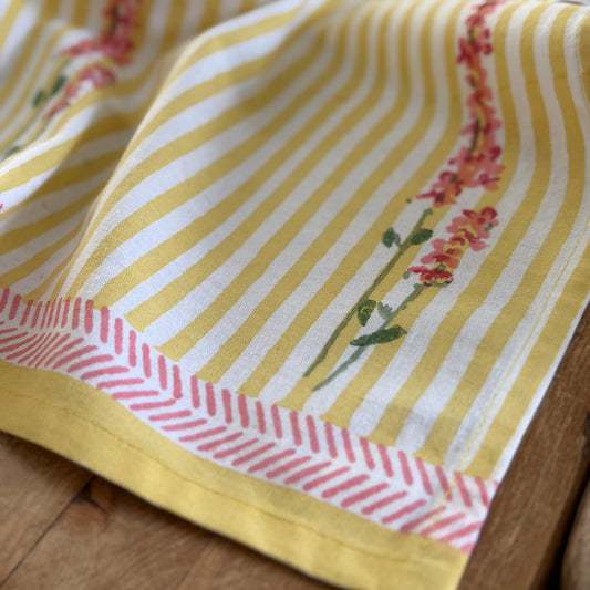 Tea Towels Hand Printed Tea Towel - Pink Lavender on Butter Yellow Stripe 27744