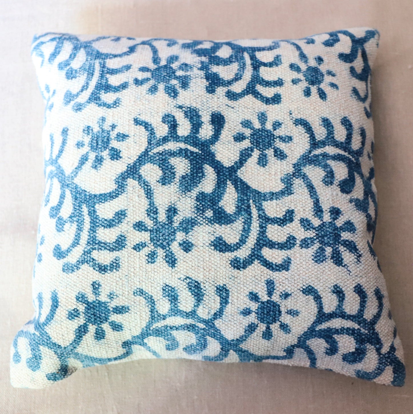 Cushions Indigo Cotton Cushion Navy flowers on white background 20289