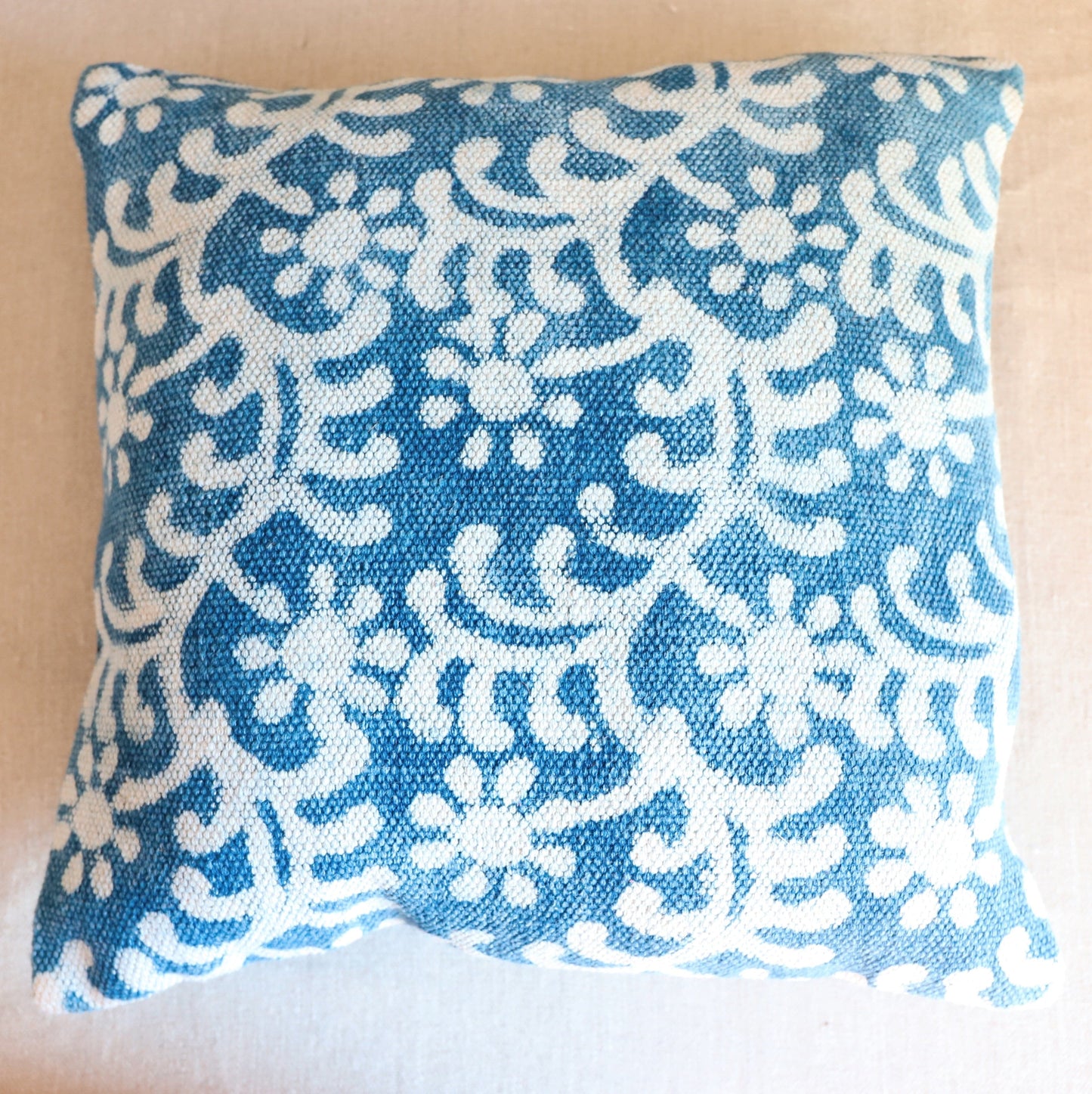 Cushions Indigo Cotton Cushion White flowers on navy background 20290
