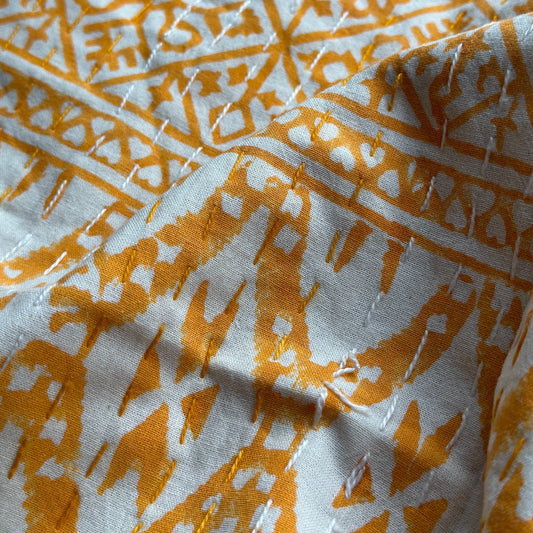Kanthas & Kantha Quilts Kantha Quilt - Orange diamond Geometric 21478