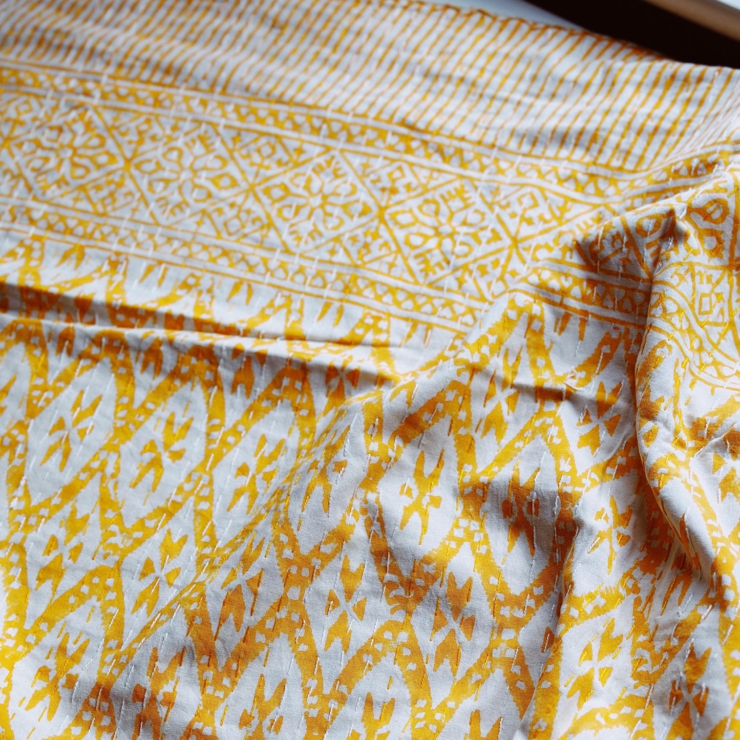Kanthas & Kantha Quilts Kantha Quilt - Orange diamond Geometric 21478