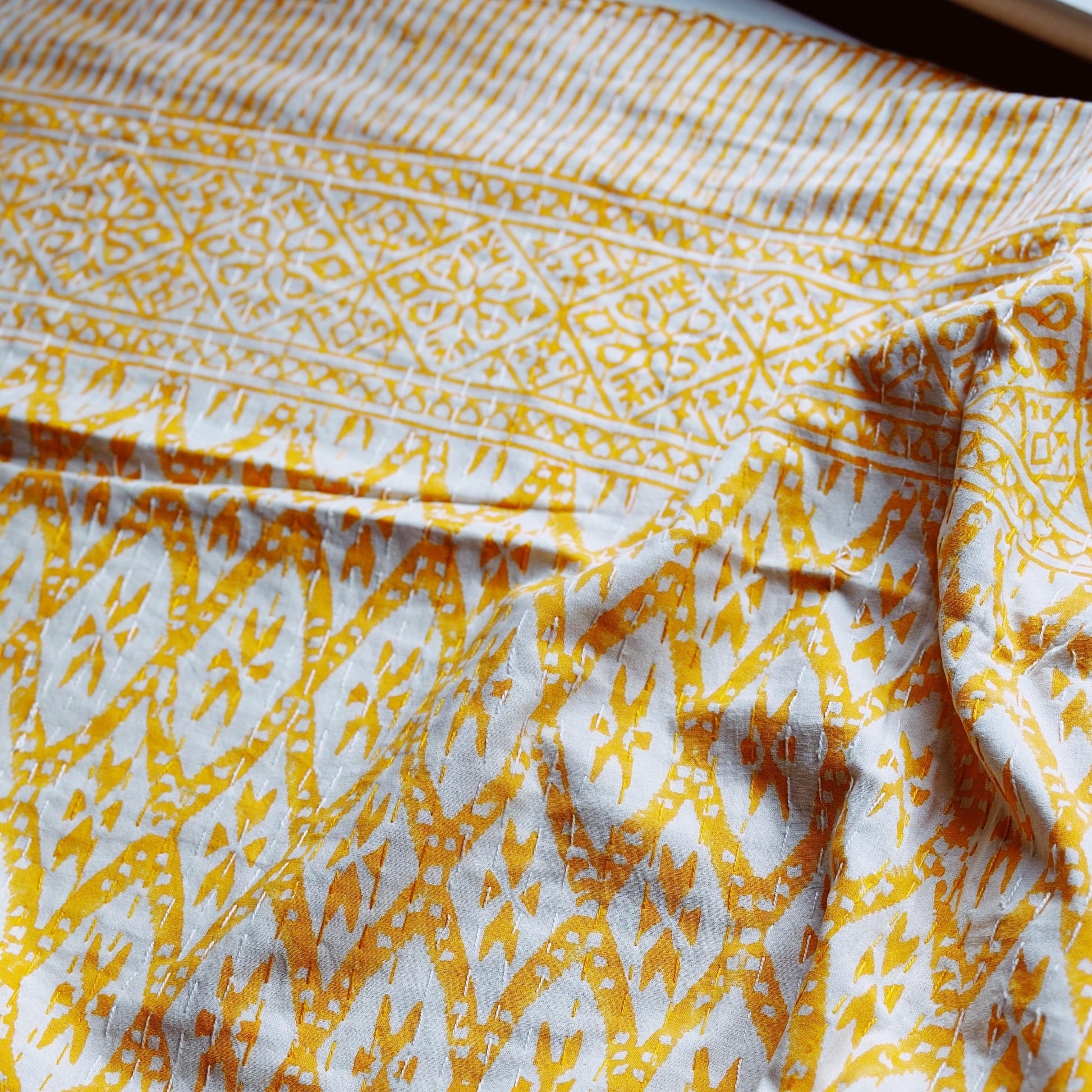 Kanthas & Kantha Quilts Kantha Quilt - Orange diamond Geometric 21478