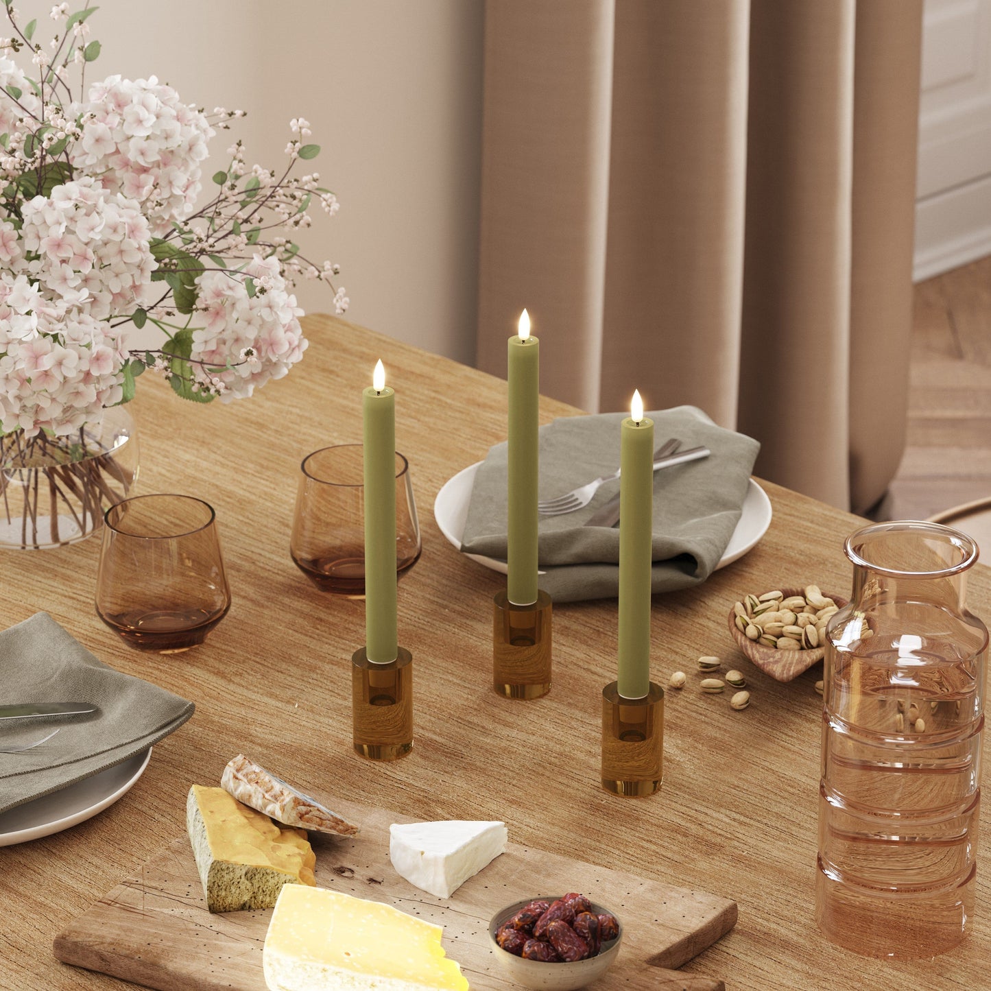LED Candles LED Dinner Candle - 15cm - Pack of Two Olive Green 23411